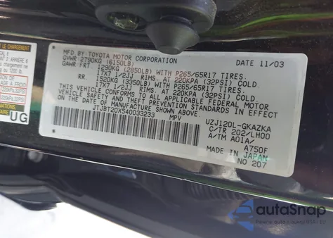 2004 Lexus Gx 470 z USA, uszkodzony, nr VIN JTJBT20X540033233